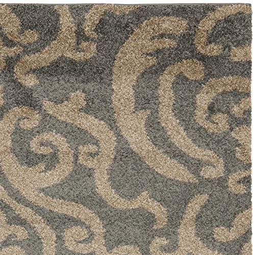 SAFAVIEH Florida Shag Collection Area Rug - 5'3" x 7'6", Grey & Beige, Damask Design, Non-Shedding & Easy Care, 1.2-inch Thick Ideal for High Traffic Areas in Living Room, Bedroom (SG462-8013)