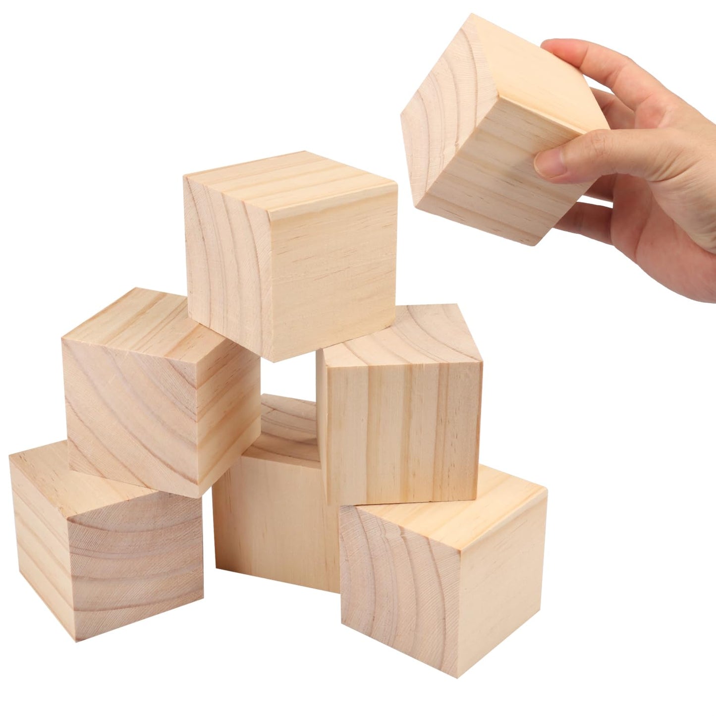 GNIEMCKIN 10 Packs Wooden Blocks for Crafts, 3.15 Inch Pine Wood Cubes, Wooden Cubes for Paint, Stamp, Decorate, DIY Projects and Personalized Gifts