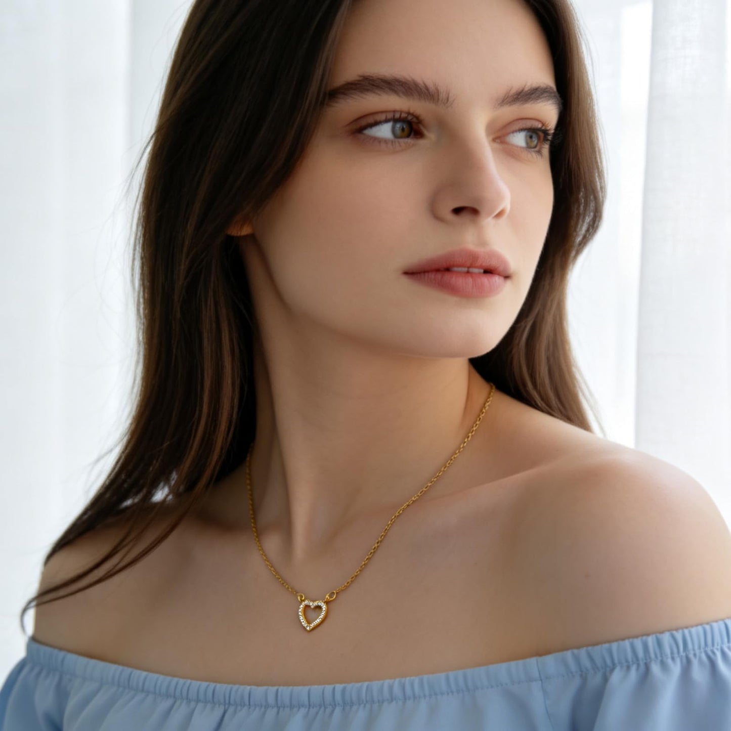 MAIKERDER 14K Gold Plated Cubic Zirconia Heart Necklace Cute Dainty Love Pendant Necklaces for Women Non Tarnish 17 Inches