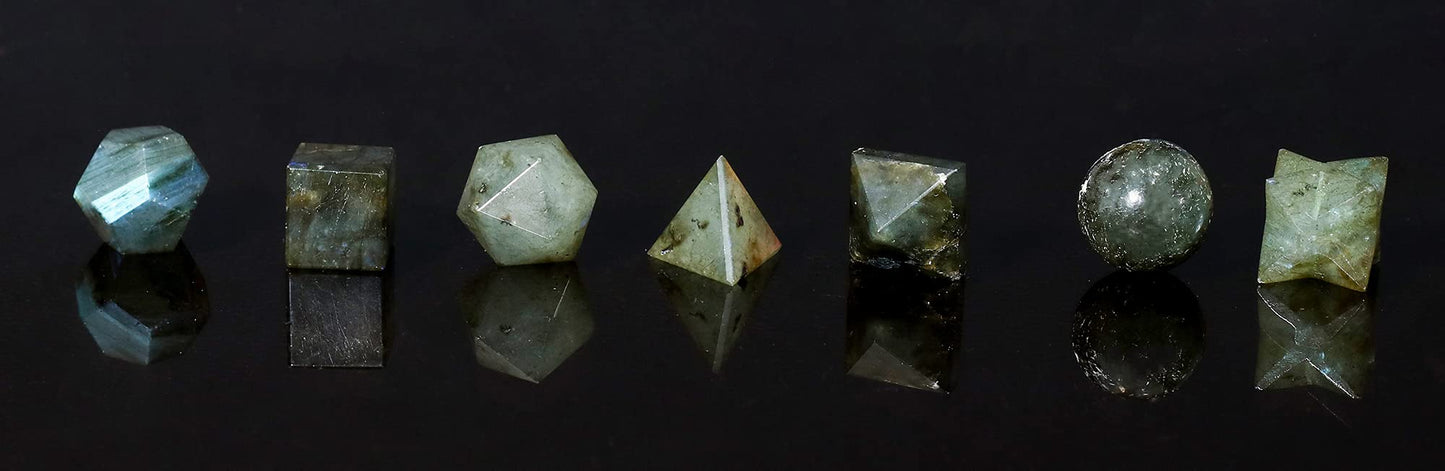Crocon Labradorite 7Pcs Platonic Solids Crystal Geometry Set, Platonic Solids Sacred Geometric Stones for Meditation Reiki Balancing Healing Chakra Stone Cleansing Spiritual Good Luck (15-20mm)