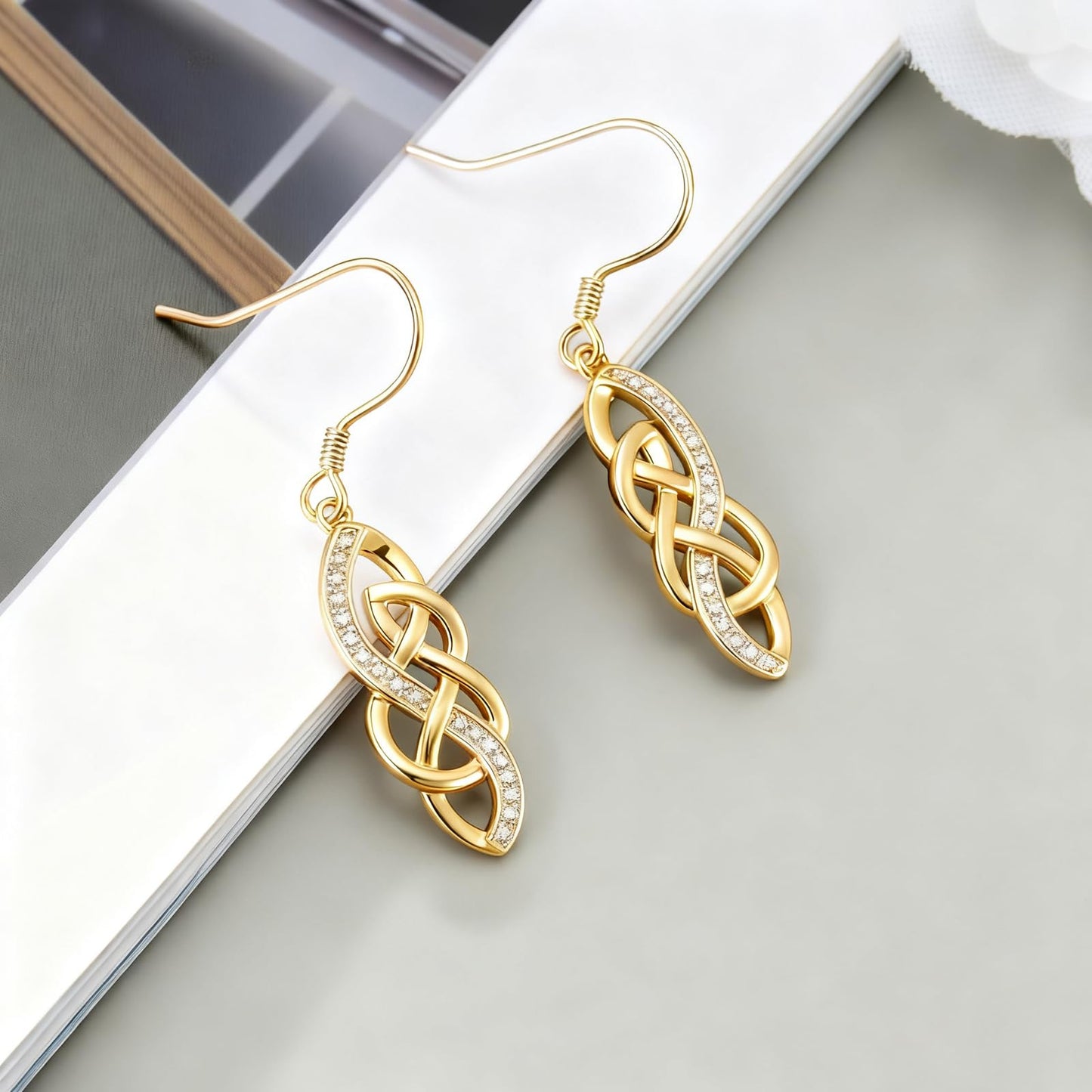 XPYPZP 14K Gold Celtic Knot Earrings for Women Dainty Irish Celtic Knot Dangle Drop Earrings with Sparkling Cubic Zirconia Trendy Ireland Jewelry Mothers Day Gifts for Mom Wife Girlfriend Her