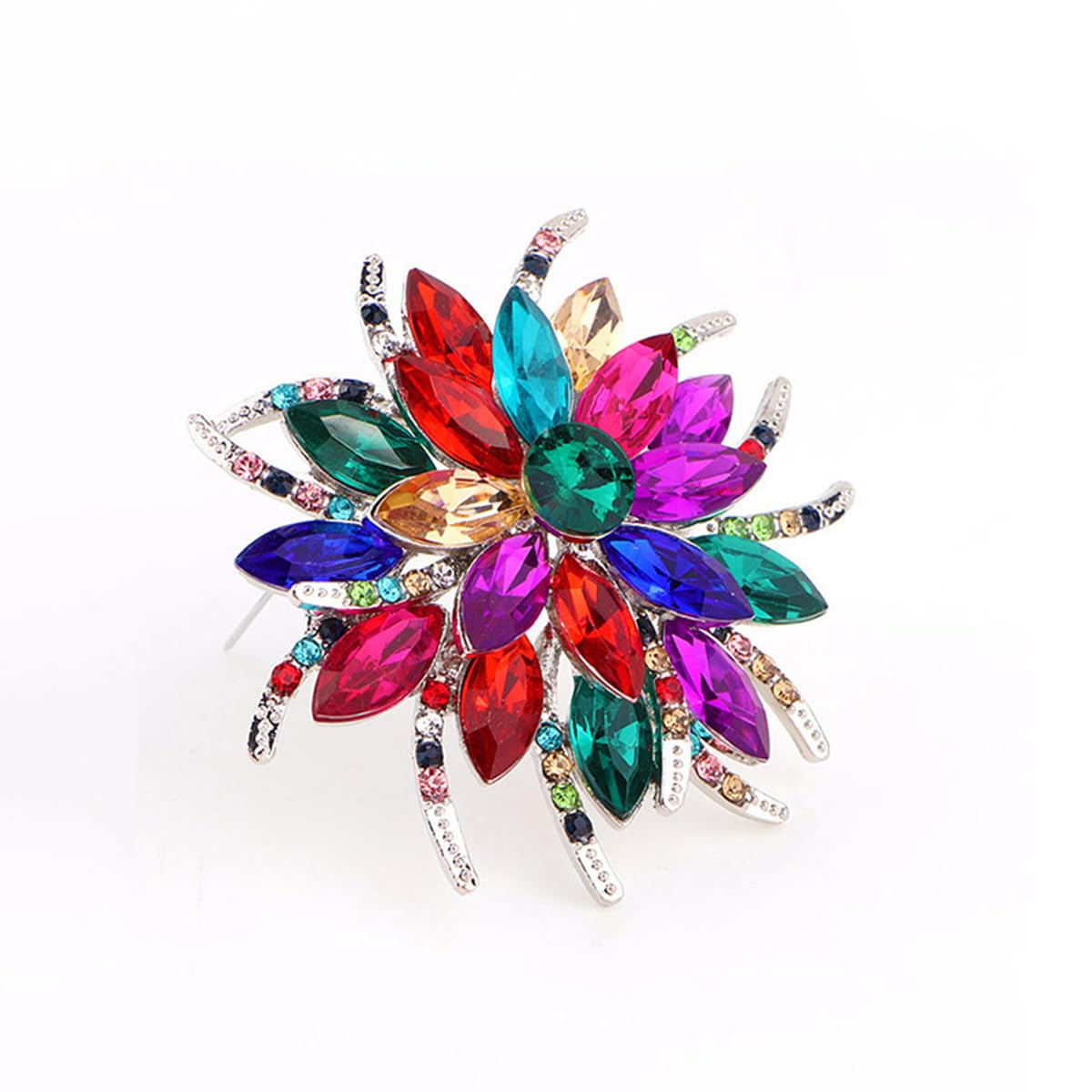 Rhinestone Sunflower Brooch Pin for Women Red Black Purple Large Flower Brooch Snowflake Hat Marquise Wreath Christmas Jewelry (Color D)