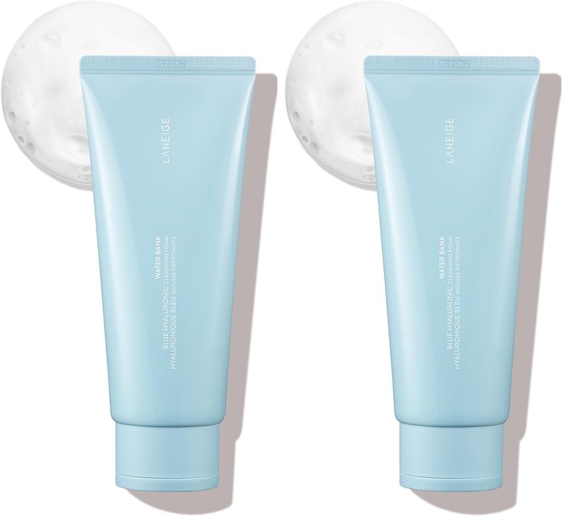 LANEIGE Water Bank Cleansing Foam: Hydrating Face Wash and Makeup Remover with Hyaluronic Acid & Papain Enzyme for Smooth,Soft Skin,(Pack of 2)