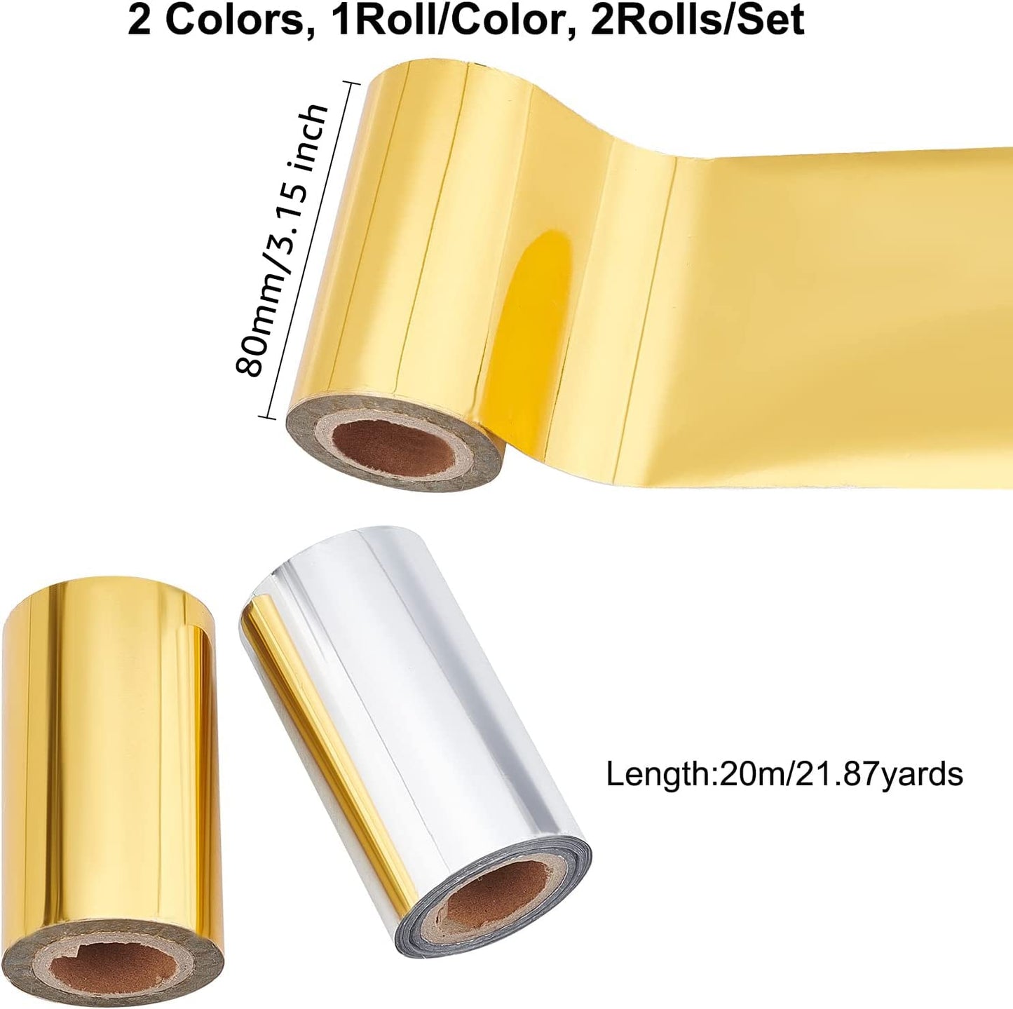 SUPERFINDINGS 2 Colors Hot Foil Stamping Paper 66Ftx3.15in Heat Transfer Foil Paper Metallic Golden Silver for DIY Craft Embossing Scrapbooking Cards