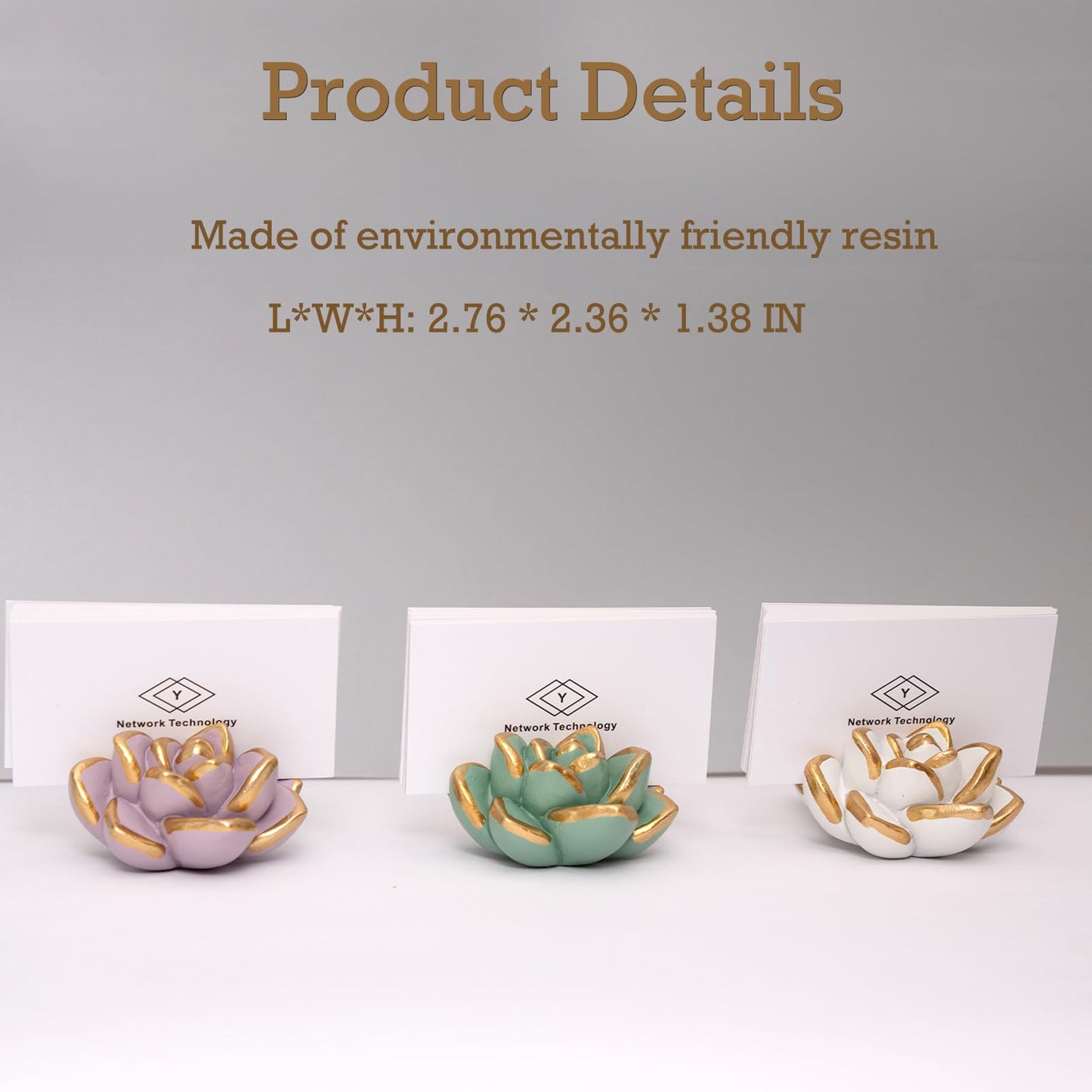 wowhalolo Resin Succulent Business Card Holder Set of 3 - White, Pink, Green - Modern Desk Organizer and Display Stand for Office, Store - Vertical Name Card Holders - Unique Gift and Decor