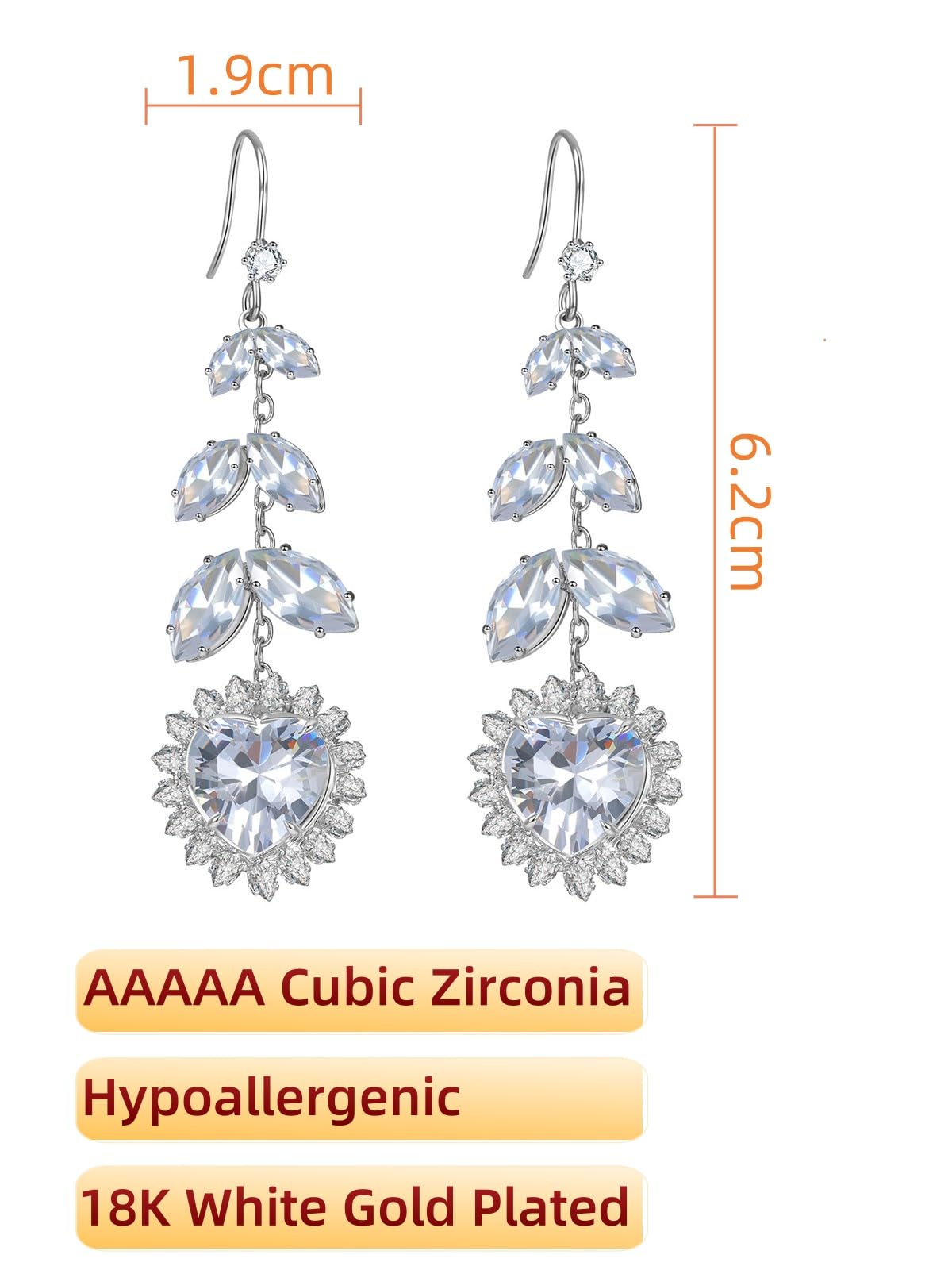 AOROCO Wedding Jewelry Sets for Brides | Sterling Silver Heart Dangle Earrings and Necklace Set with Cubic Zirconia | Wedding Jewelry Sets for Bride and Bridesmaid | Bridal Party Jewelry Accessories
