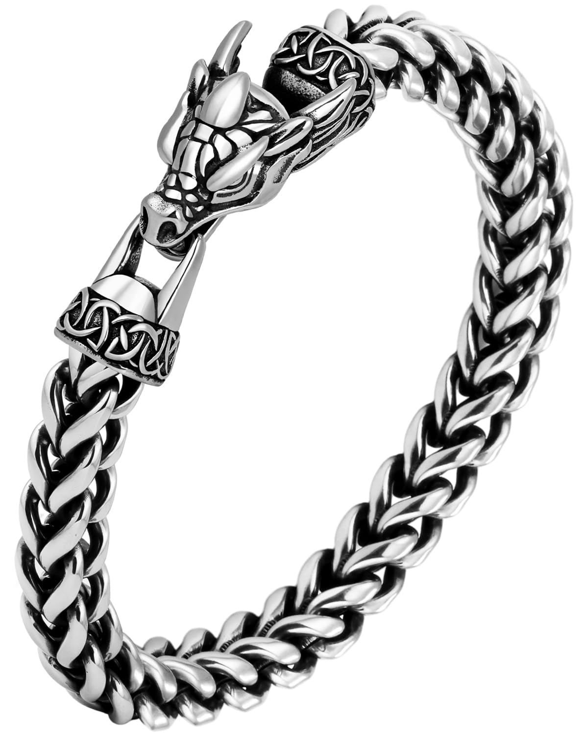 LuxGoth Stainless Steel Dragon Head Heavy Cuban Link Chain Bracelet Gothic Punk Rock Biker Vintage Norse Viking Dragon Franco Link Curb Bracelet Jewelry for Men Silver GTS-B1B45023