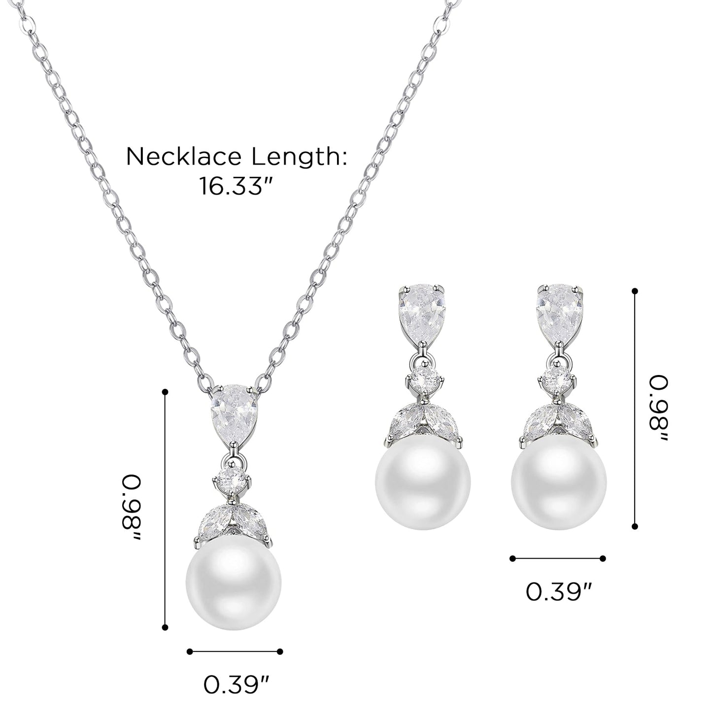 SWEETV Pearl Wedding Jewelry Set For Brides, Cubic Zirconia Wedding Necklace and Earrings Set, Elegant Bridal Jewelry Set for Women Bridesmaids Prom
