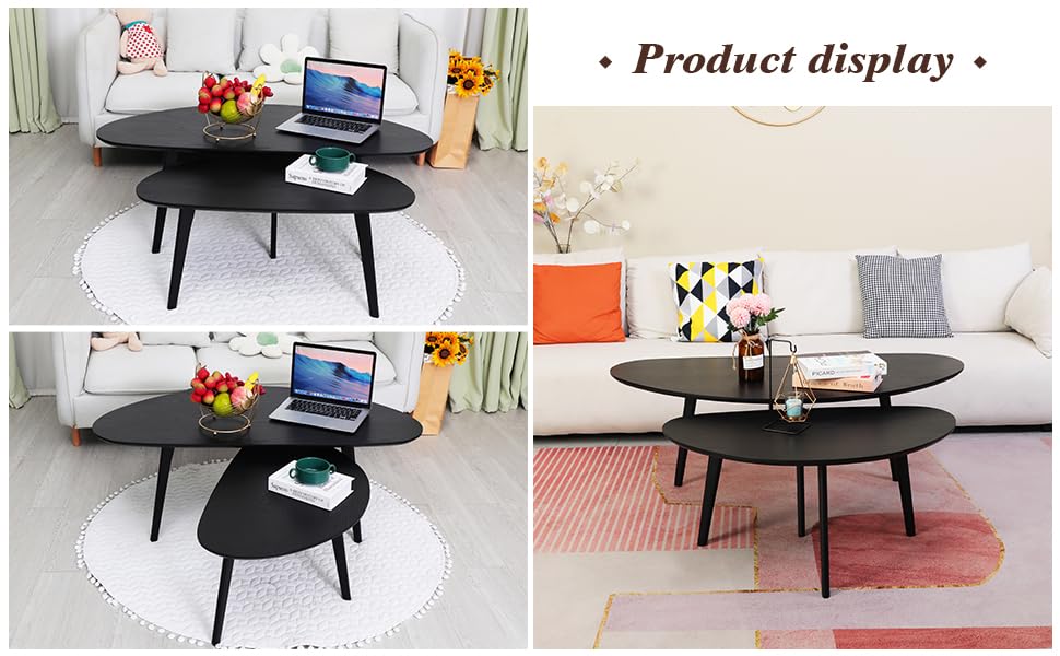 FIRMINANA Mid Century Modern Coffee Table, Oval Black Coffee Table for Living Room & Small Spaces, 47.3" W x 23.63" D x 17.72" H
