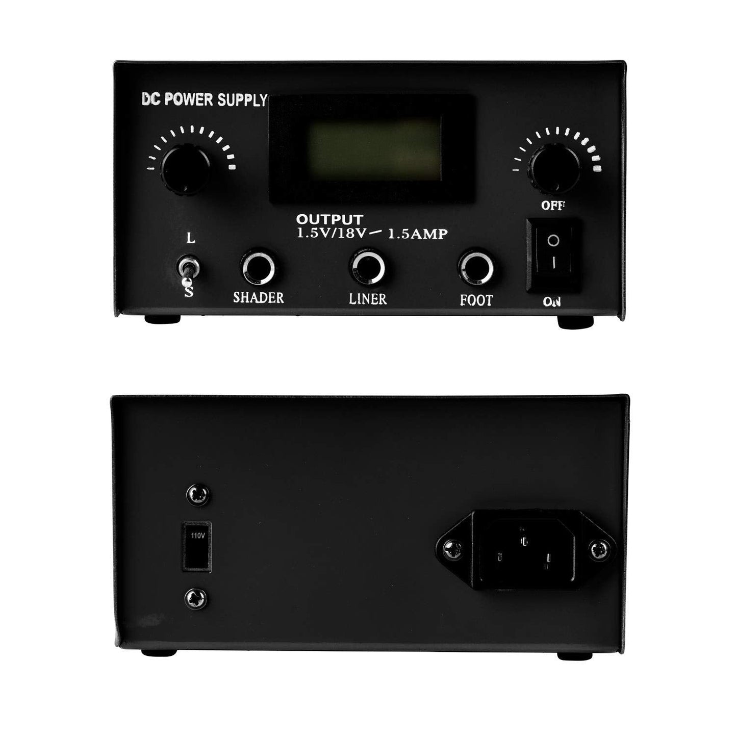 Pirate Face Tattoo Dual Digital Tattoo Power Supply with Foot Pedal and 2 Clip Cords, Black Color