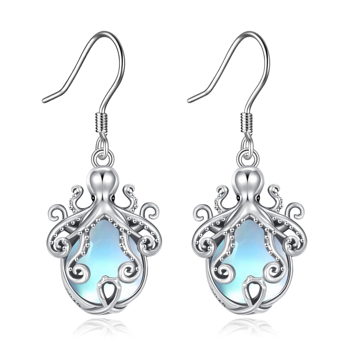 YAFEINI Octopus Earrings 925 Sterling Silver Moonstone Octopus Dangle Earrings Tentacle Octopus Jewelry Christmas Gifts for Women