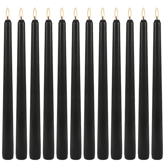 12Pack 10inch Black Taper Candle-Unscented and Smokeless-8hours Long Burning time,Dripless,Ideal for Halloween Taper Candles, Weddings, Dinner,Parties