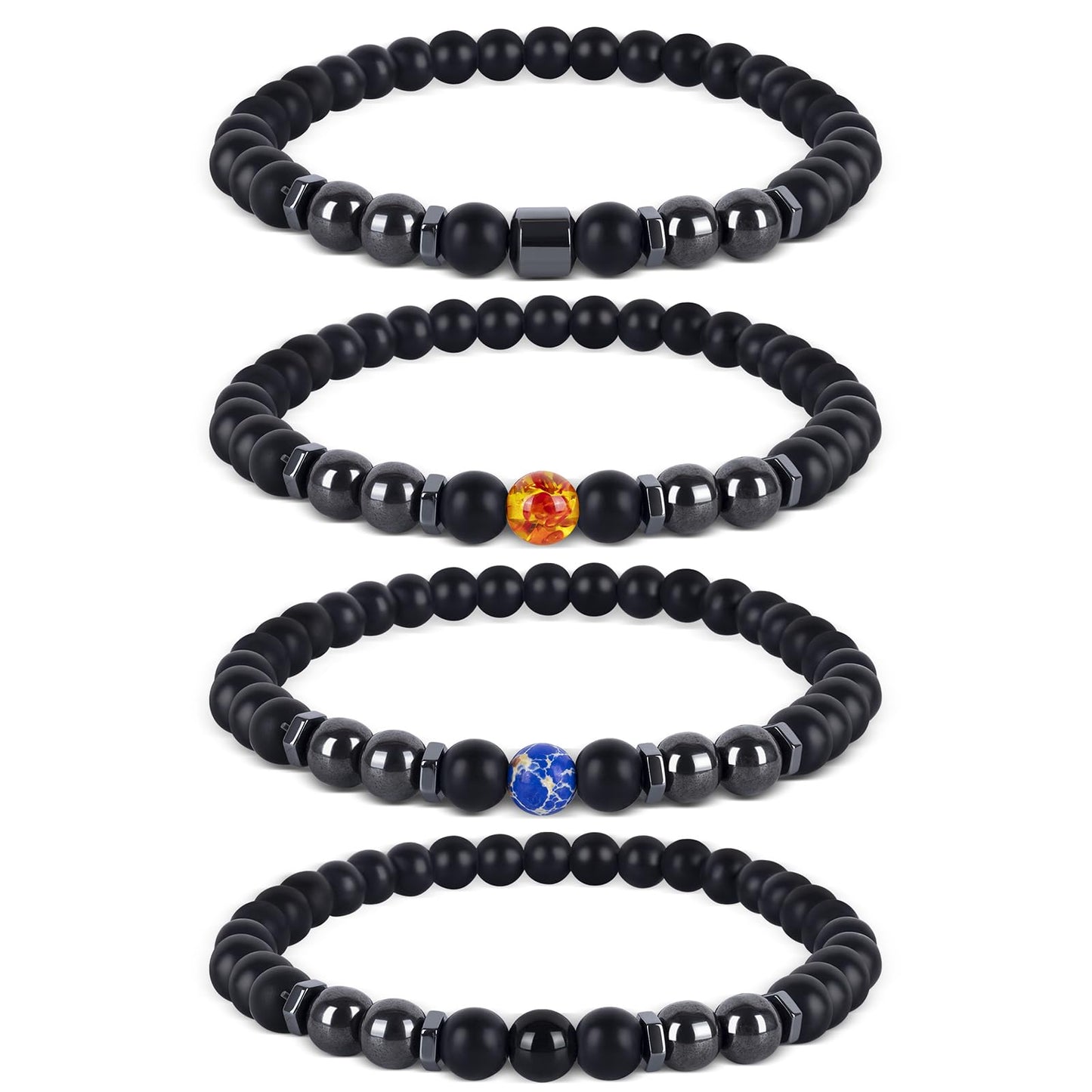 ZHUANMONI Anti-Swelling Black Obsidian Anklet, 4Pcs Magnetic Therapy Ankle Bracelet, Obsidian Beaded Bracelet For Men/Women Gifts