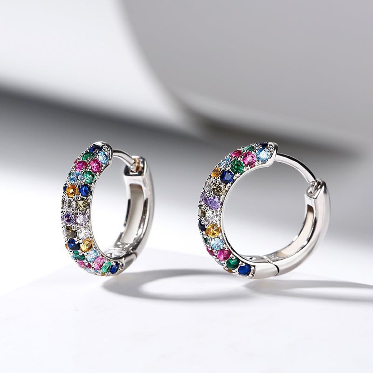 Lymphatic Drainage Earrings For Women, Colorful Crystal Round Hoop Earring Fashion Titanium Ion Lymphvity Germanium Magnetotherapy Loss Slimming Jewelry Gifts (2P-Colorful)