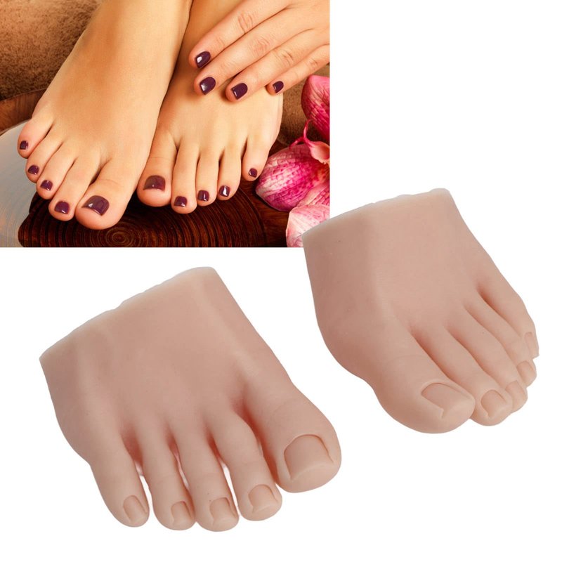 CYTGOUPER Silicone Fake Foot Model 1 Pair–Soft Half Foot with Fake Toes for Nail Art Practice, Tattoo Training,Pedicure Kit,Reusable Skin Silicone Foot for Beginners, Salon Props