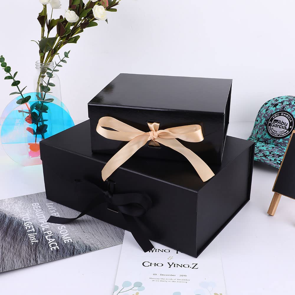 GoooodGift Black Extra Large Gift Box 16x14x5.3 Inches,Gift Box with Lid Magnetic Closure, Groomsman Proposal Box, Rectangle Collapsible Gift Boxes for Large Gifts (Matte Black)