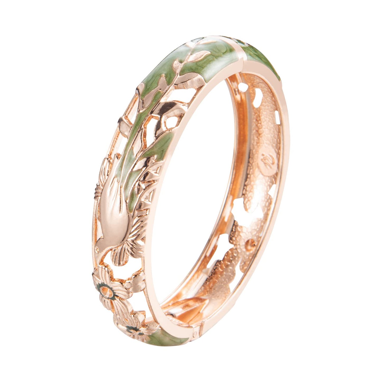 UJOY Colors Handcraft Jewelry Cloisonne Bracelet Enamel Hollowed Filigree Bird Rose Womens Bangles Gifts Box 88A31 Green