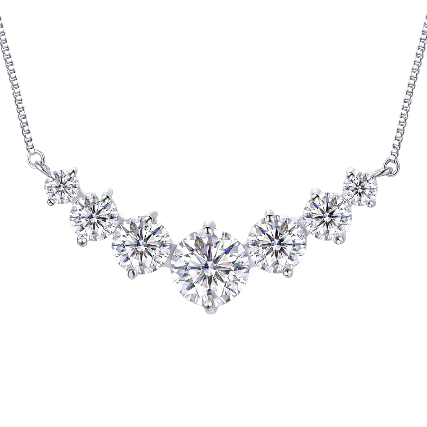 Moissanite Necklace for Women, 2.8 Carat Lab Grown Moissanite Pendant 18k White Gold Plated Sterling Silver 7 Stones Smile Pendant Necklace, Fashion Necklace with 16.5+2.5 inch Adjustable Box Chain