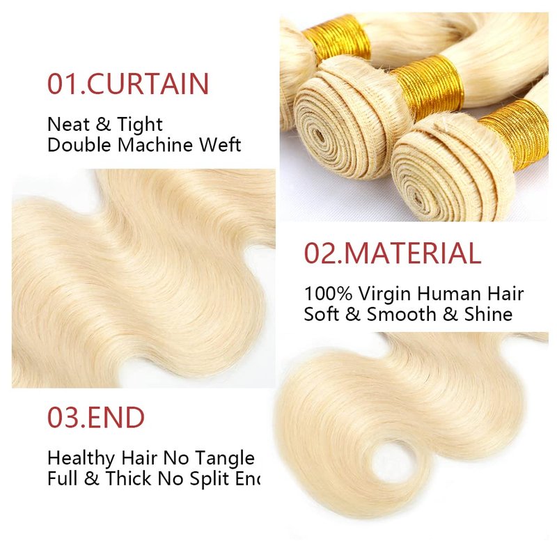 613 Body Wave Bundle Honey Blonde Human Hair Bundles Brazilian 100% Unprocessed Virgin Extensions Double Weft Bundle 14 Inch