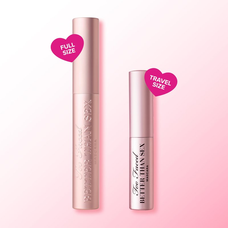 Too Faced Better Than Sex Volumizing and Lengthening Mascara | Vegan Formula, Dramatic Volume and Length|Cruelty-Free Eye Makeup + Hourglass Brush for False Lash Effect, Black, Travel Size, 0.17 Fl Oz