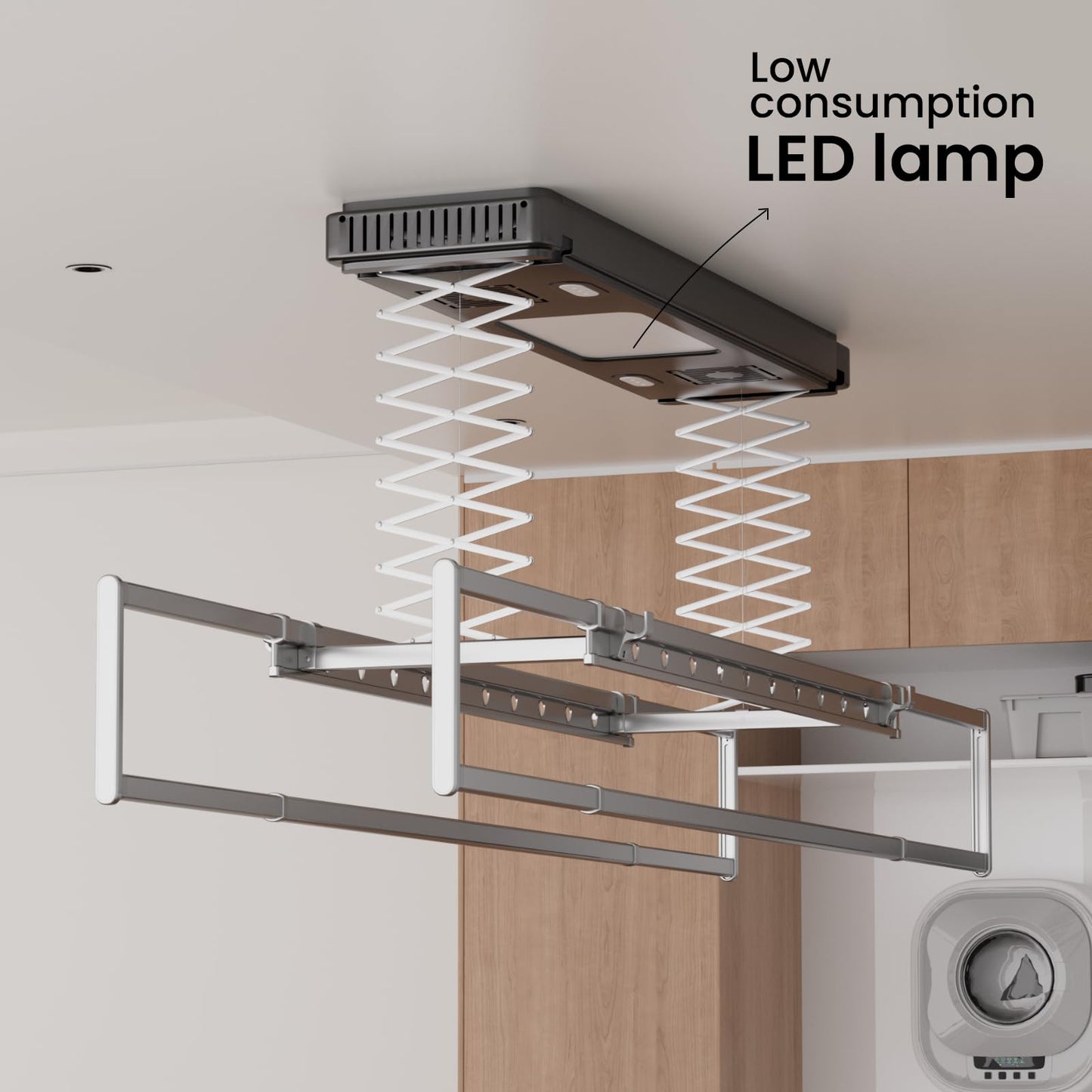 Ouayrhea Ceiling Mounted Clothes Electric Ceiling Drying Rack 110V-120V, Ceiling Clothesline with Built-in Timer Heater,withDrying/Remote and Light 24W for Laundry/Indoors/Garage