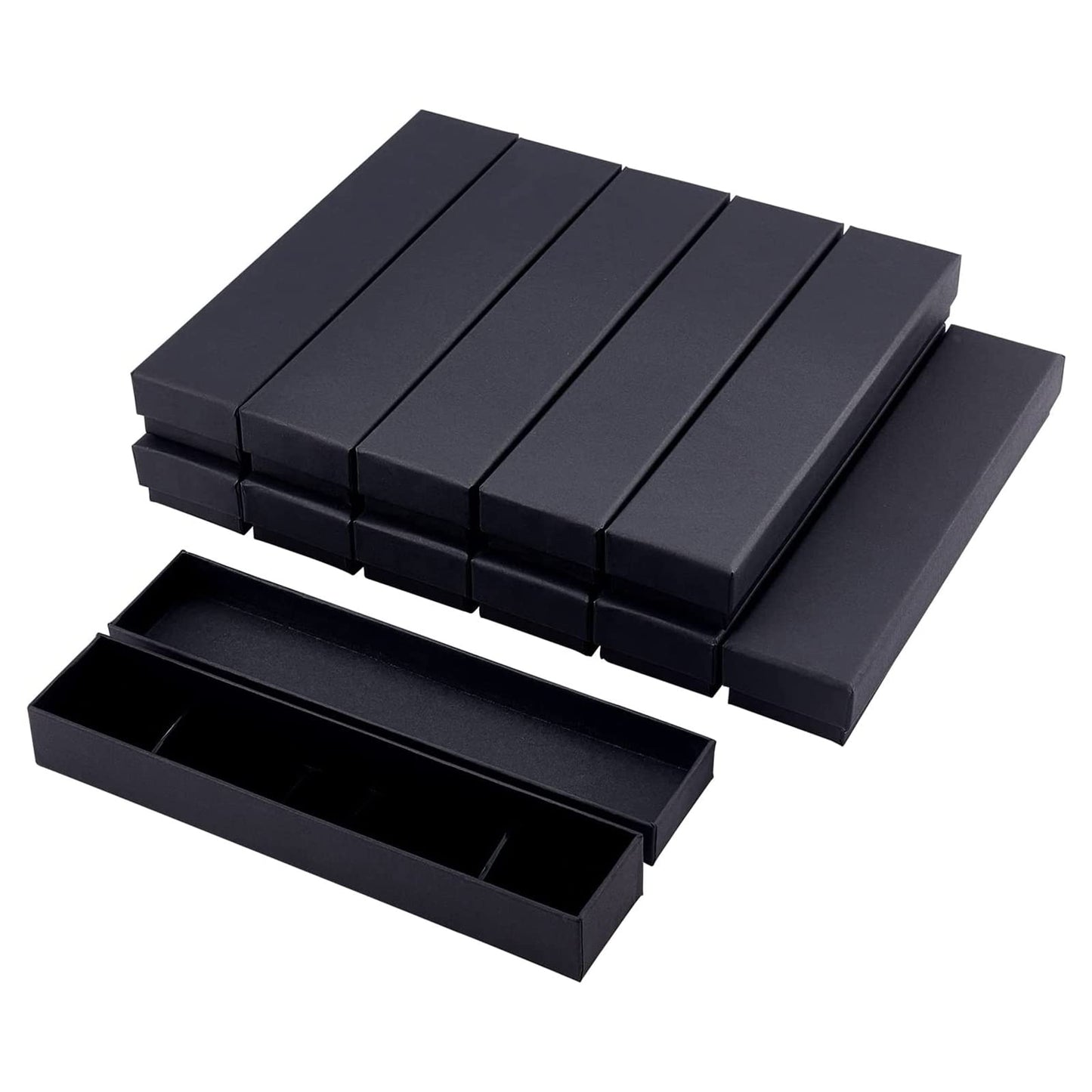 BENECREAT 12 Pack Kraft Rectangle Cardboard Jewelry Boxes Velvet Cushion Necklace Bracelet Kraft Box for Jewelry Set, 8.82 x 2.17 x 1.18 Inches, Black