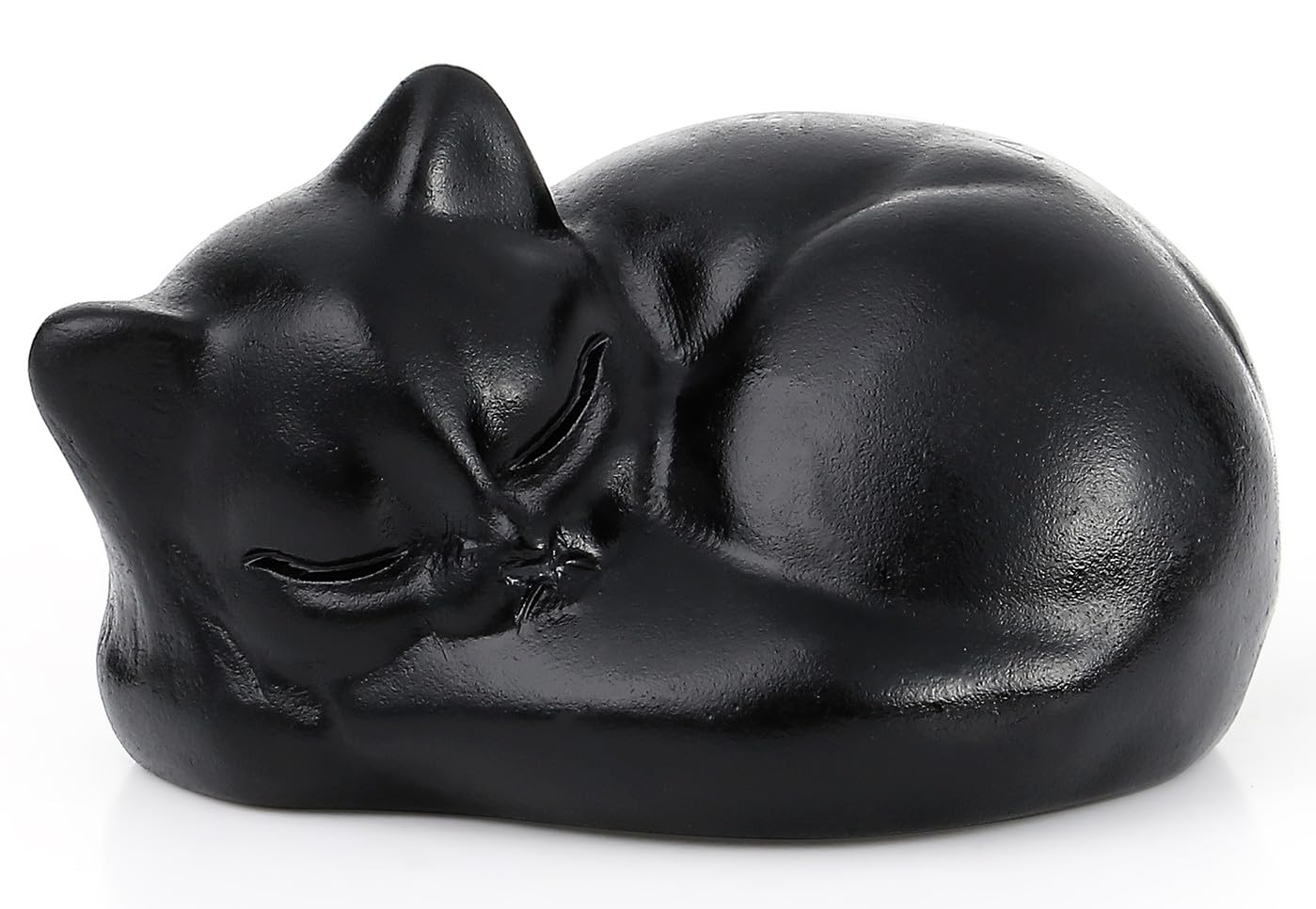 QINJIEJIE Black Obsidian Cat Crystals Decor Matt Sleeping Cat Statue Hand Carved Stone Figurine Decor Gifts Polished Cute Gemstones Office Room Home Desk Lucky Decoration for Women Men