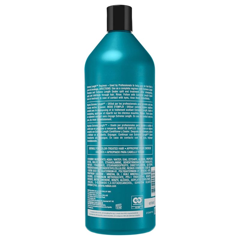 Redken Extreme Length Conditioner For Damaged Hair - Fortifies, Strengthens and Conditions Hair, Infused With Biotin & Castor Oil For Hair Growth, 33.8 Fl Oz