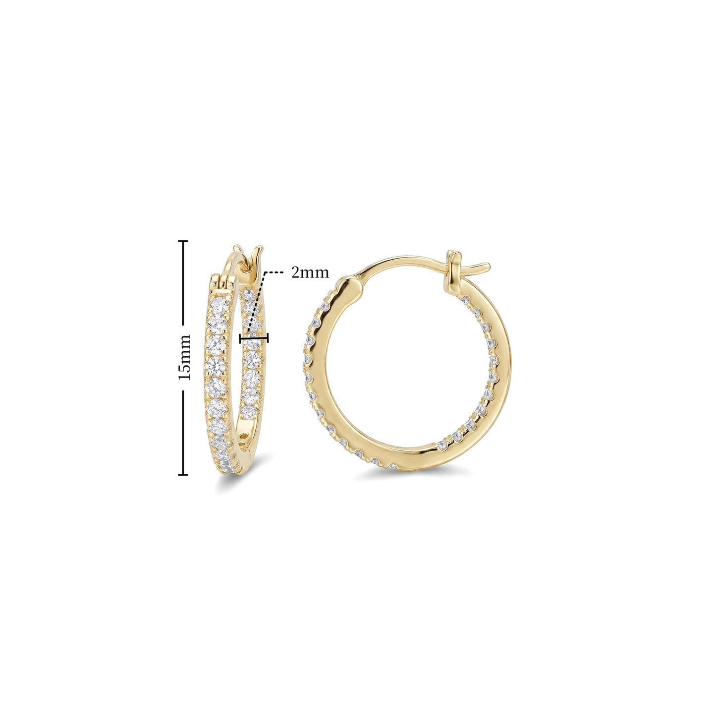WORFRIL 14K Gold Hoop Earrings for Women Cubic Zirconia Pave Round Hoops Sparkling Lightweight Huggie Style Elegant Jewelry 15mm