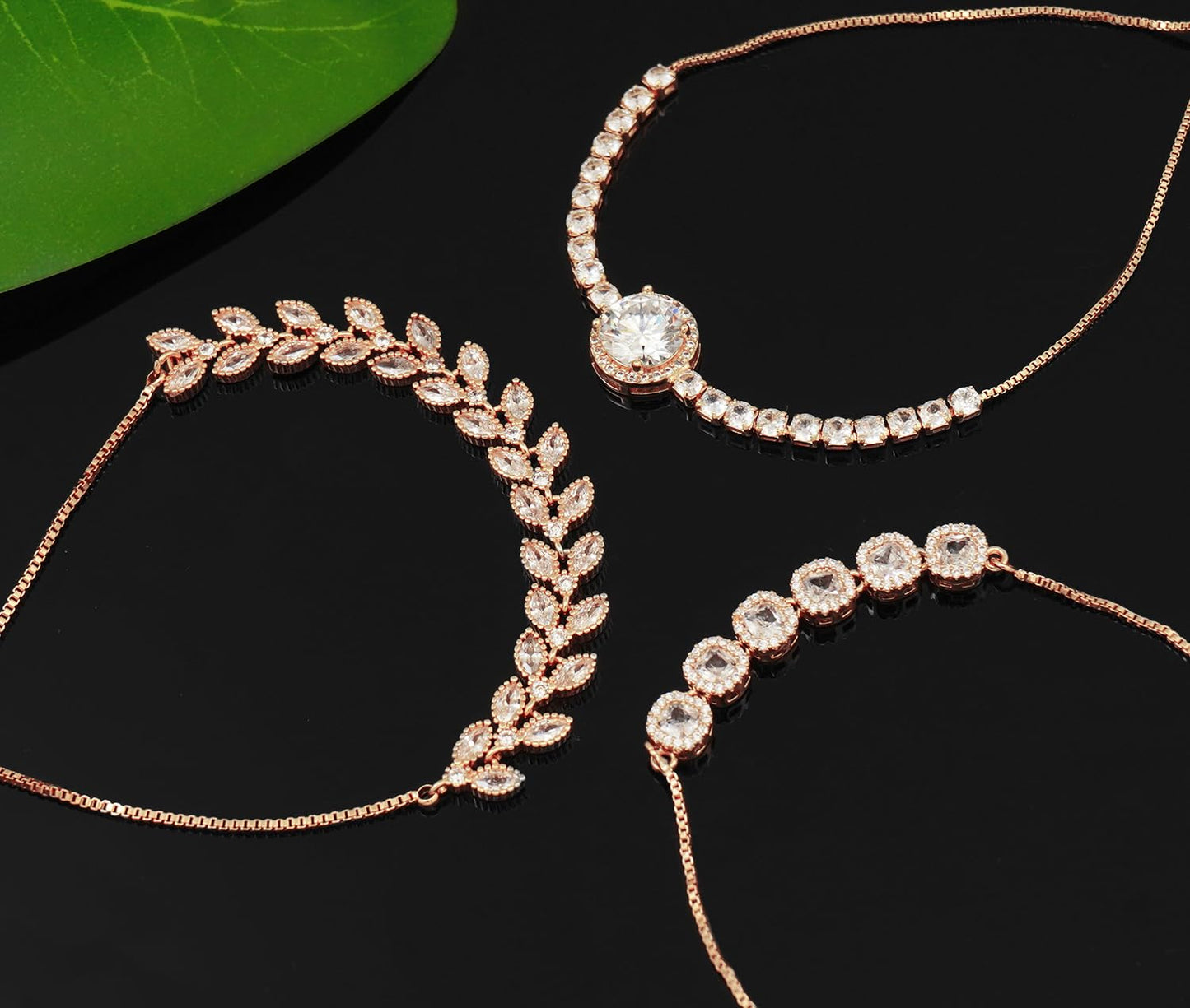 Wovanoo Tennis Bracelet for Women Cubic Zirconia Bracelets Adjustable Slider Bracelets Rose Gold