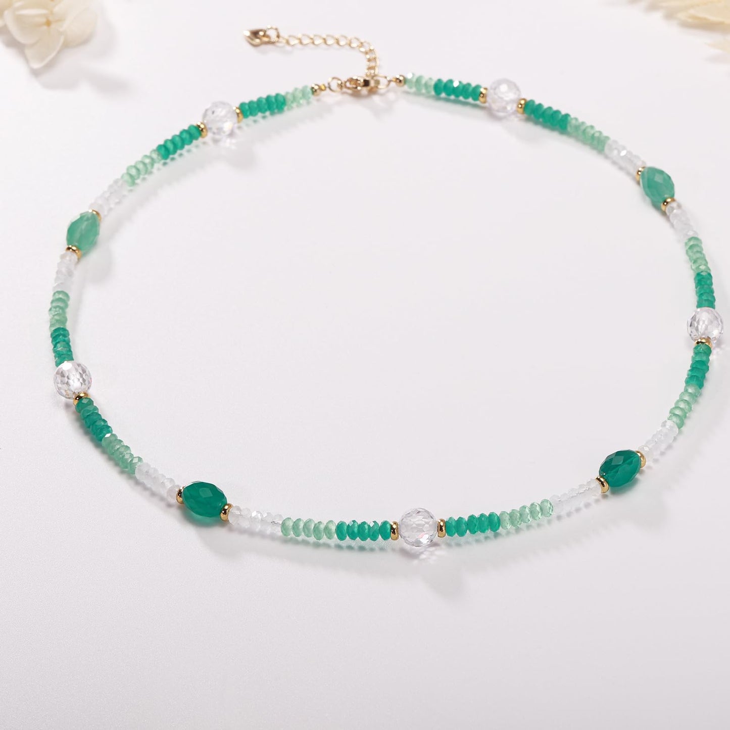 Gmissbabicoo Healing Crystal Necklace for Women Spiritual Zircon Beads Handmade Gemstone with 18k Golden Plated Crystals Stones Beaded Adjustable Necklaces with Jewelry Box Green