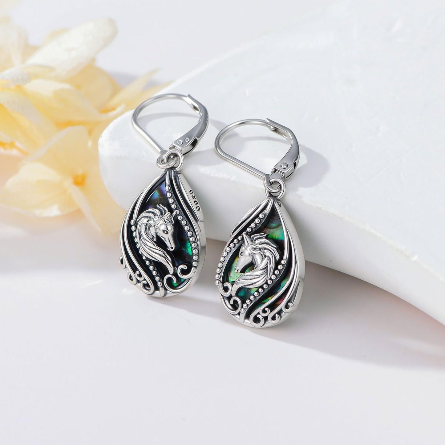 YYmqmq Horse Dangle Earrings for Women 925 Sterling Sliver Abalone Shell Earrings Leverback Western Jewelry Horse Gifts for Women Girlfriend Mom Birthday Gifts