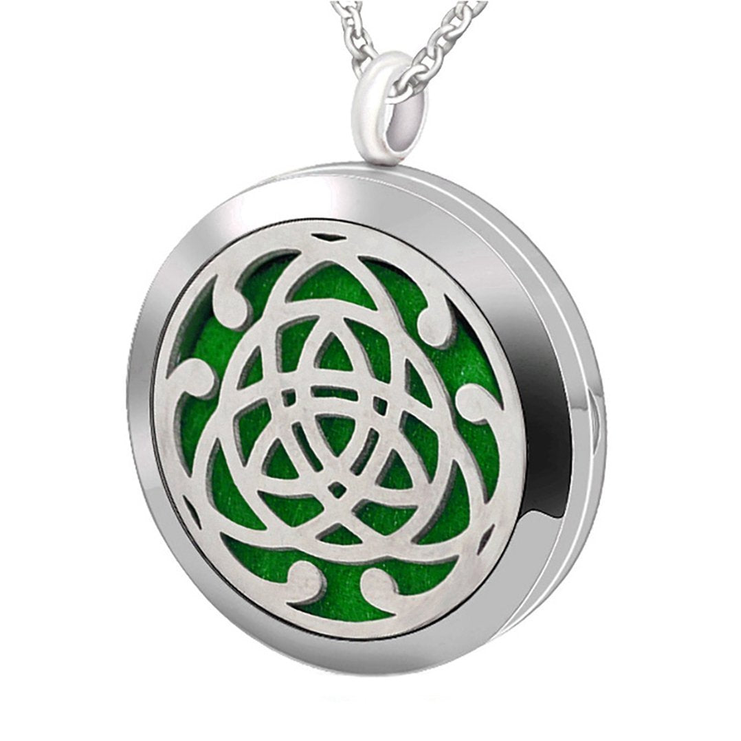 Popeoiuh Premium Aromatherapy Essential Oil Diffuser Necklace,Celtic Tribal Totem Locket Pendant with 8 Pads + 24" Chain - 316L Stainless Steel Jewelry Gift for Birthday Christmas