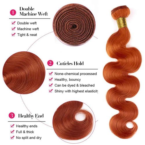 Condescension Human Hair Bundles 22 24 26 inch Orange Burnt Orange 350 Body Wave Bundles Human Hair Unprocessed Brazilian Virgin Hair for Black Women