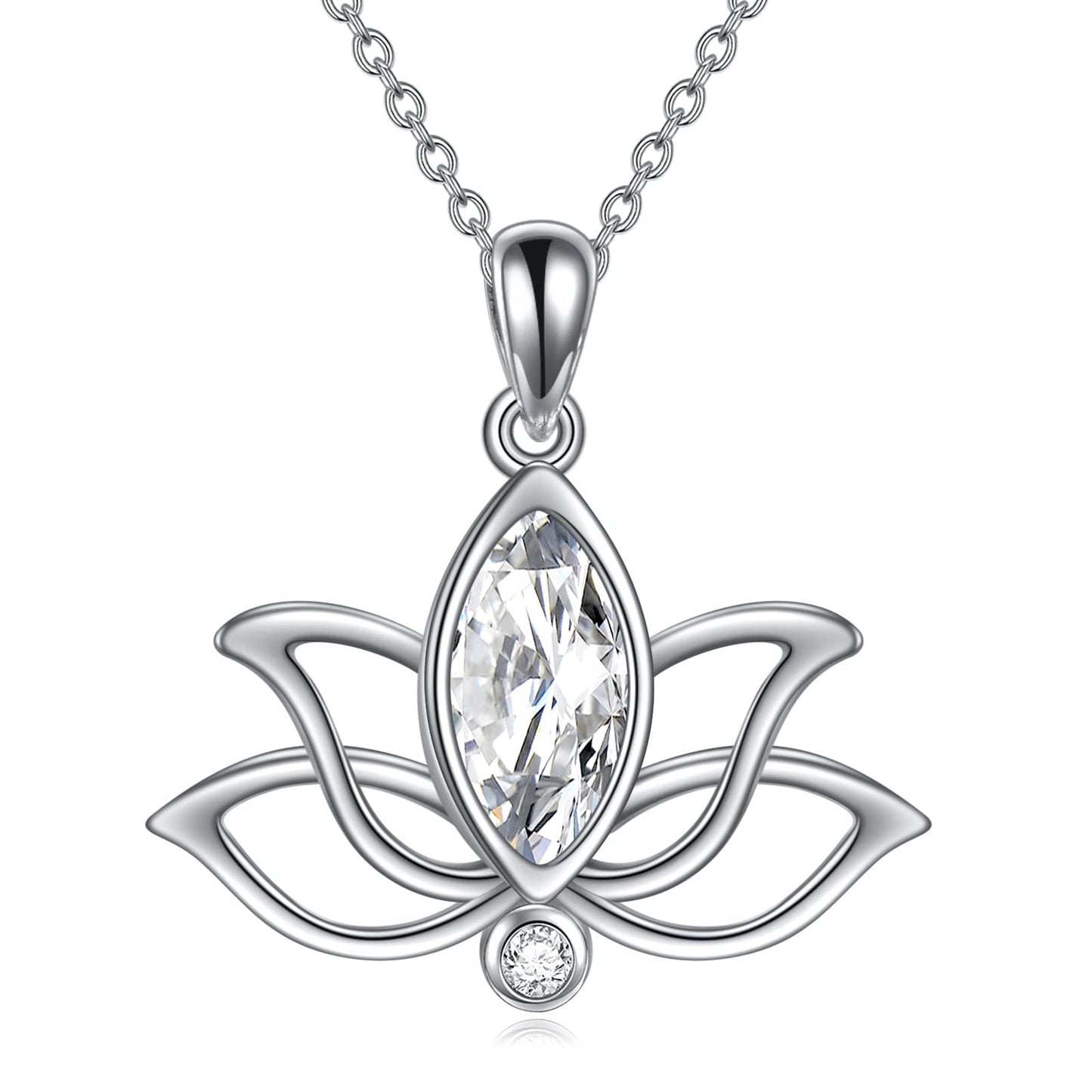 YFN Lotus Necklace Sterling Silver April Birthstone Pendant Simulated Diamond Jewelry Gifts for Women (Apr)