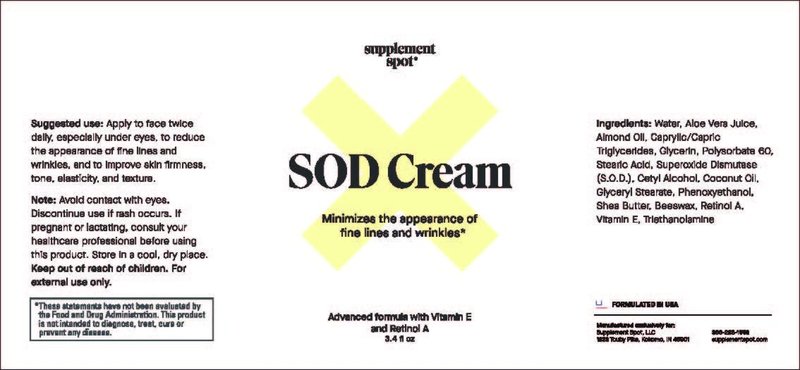 Supplement Spot Superoxide Dismutase (SOD) Anti-Aging Cream - Face Moisturizer for Fine Lines & Wrinkles, Smooth & Firm Skin, Youthful Glow, Antioxidant-Rich Skincare, (3.4 oz 2 Pack)