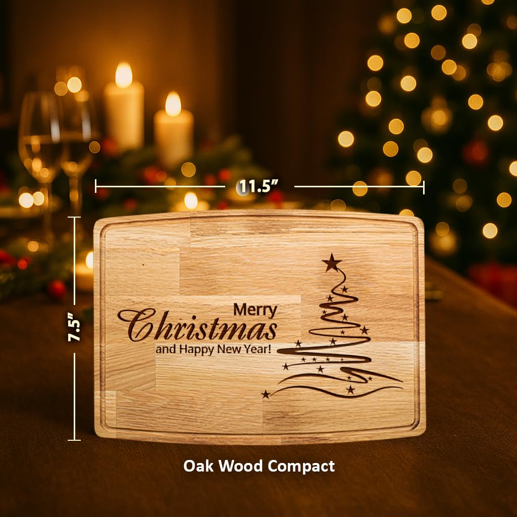 2026 Christmas Cutting Board – Laser Engraved Wooden Holiday Charcuterie Board, Merry Kitchen Décor, Christmas Gift for Family, Friends, Mom, Dad & Housewarming (11.5" X 7.5 Oak Wood Compact)