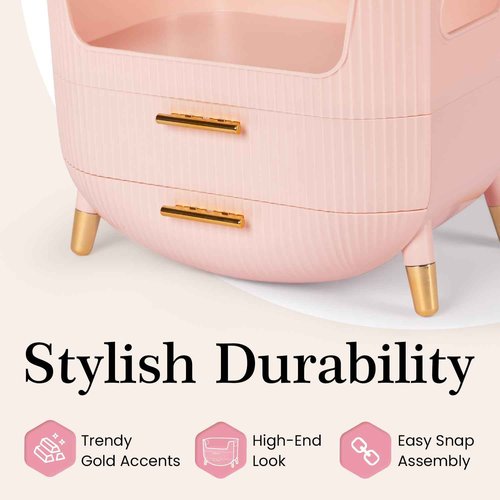MASSY Egg Shape(Oval) Makeup Storage Box, Countertop Portable Vanity Cosmetics Organizer Preppy Style