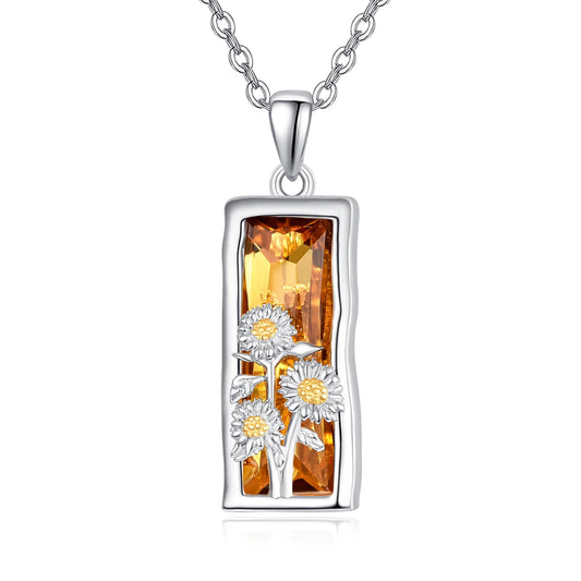 AENEAS Sunflower Necklace 925 Sterling Silver Crystal Sunflower Pendant Necklace Sunflower Jewelry Gifts for Women