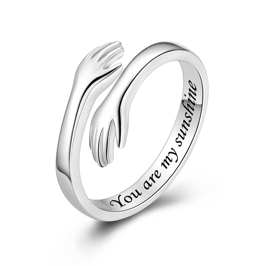 ACJFA Hug Rings for Women Sterling Silver Adjustable Ring for Women Daughter Hand Ring Jewelry for Birthday Gifts Holiday Gift for Teens(You are my sunshine)