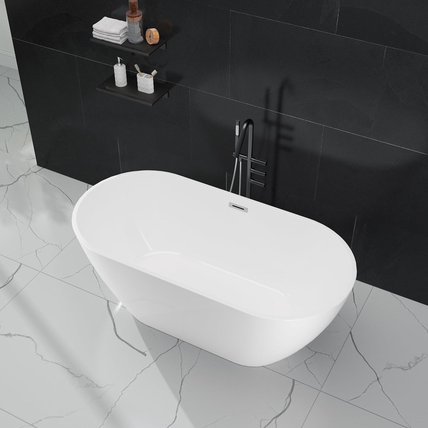 67" Free Standing Tub, Acrylic Freestanding Bathtub, Modern Soaking Tub with Integrated Overflow and Drain, White Bathroom Fixture, Stand Alone Bathtub, CUPC Certified, MB