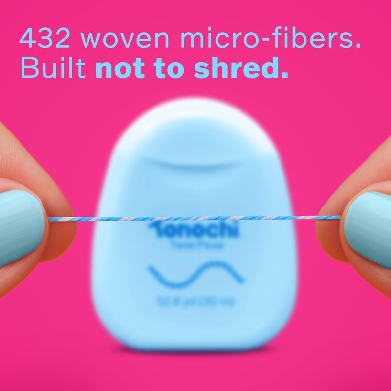 Tonochi Twist Deep Clean Woven Dental Floss for Plaque Removal, Shred-Resistant, PFAS Free, Beeswax Coated, Mint + Xylitol, 3-Pack (33 yd Each)