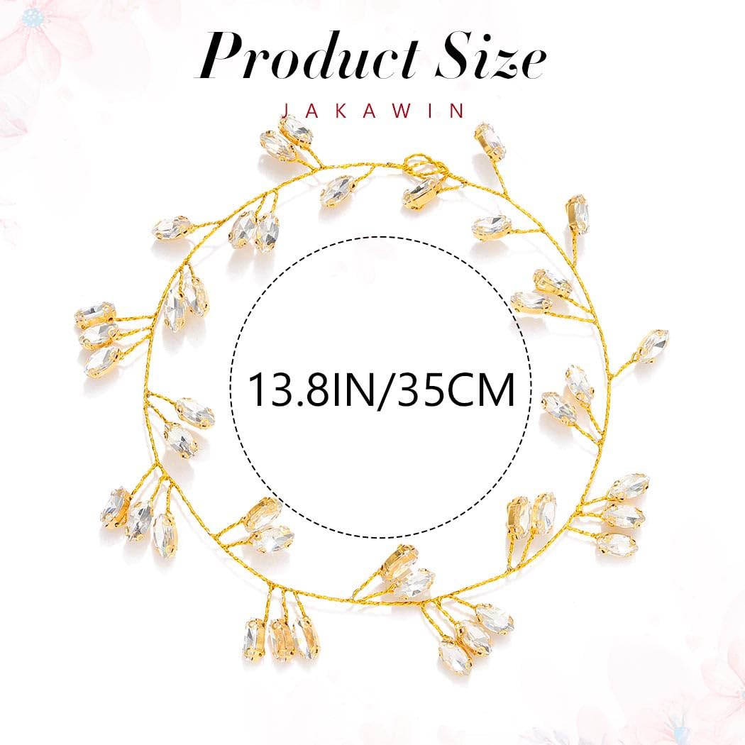 JAKAWIN Wedding Hair Piece for Brides Bridal Hair Accessories Crystal Hair Vine for Women HV190 (2 Gold)