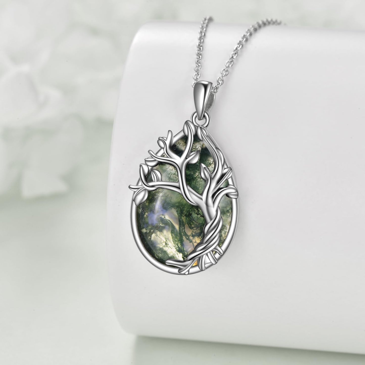 POPLYKE Moss Agate Tree of Life Necklace for Women 925 Sterling Silver Family Tree Pendant Jewelry Birthday Gifts