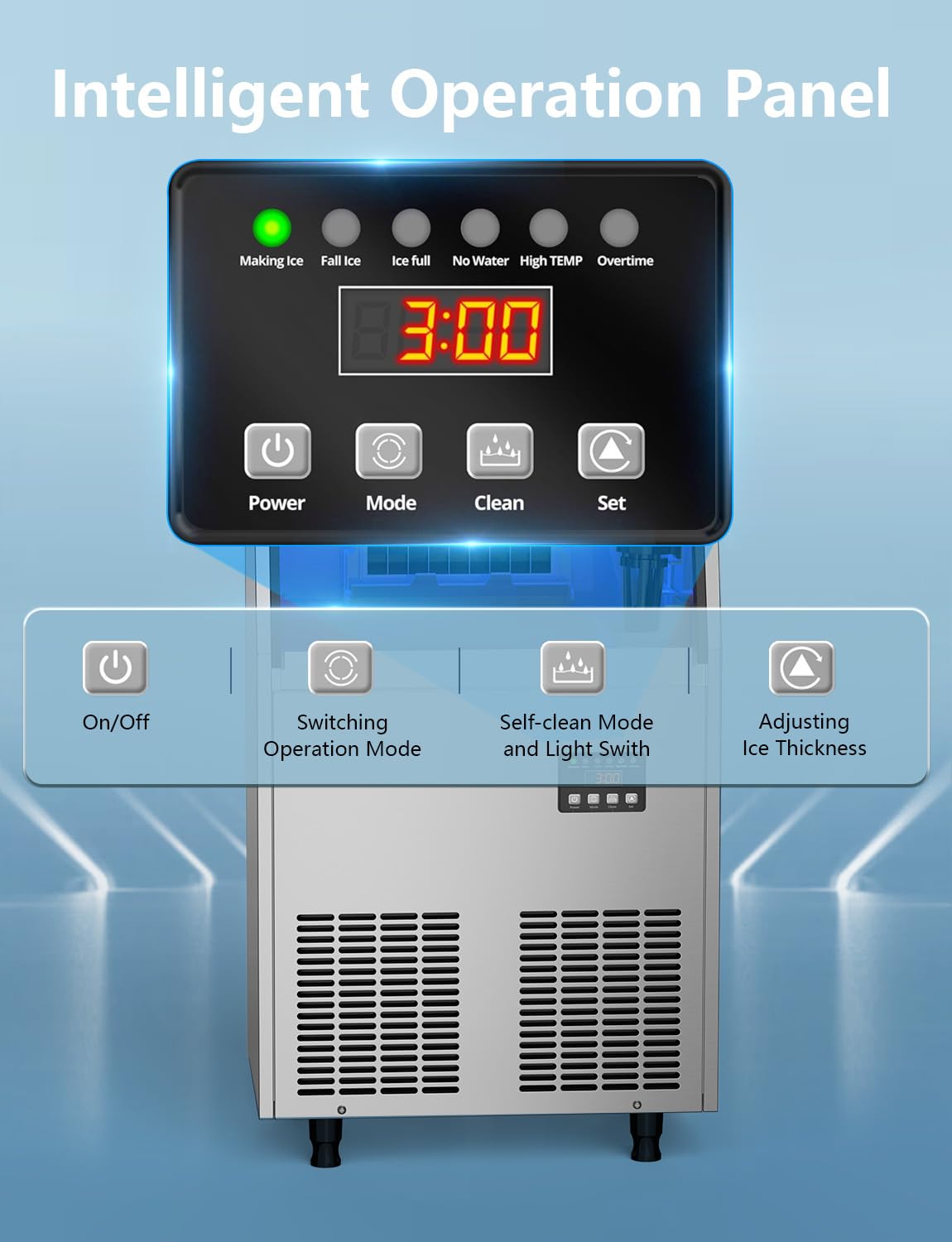 Coolski Commercial Ice Maker Machine, 150LBS/24H Under Counter Ice Maker with 35LBS Ice Storage,Stainless Steel Freestanding Ice Maker for Restaurant, Home, Bar, Office, Party, Outdoor Activities