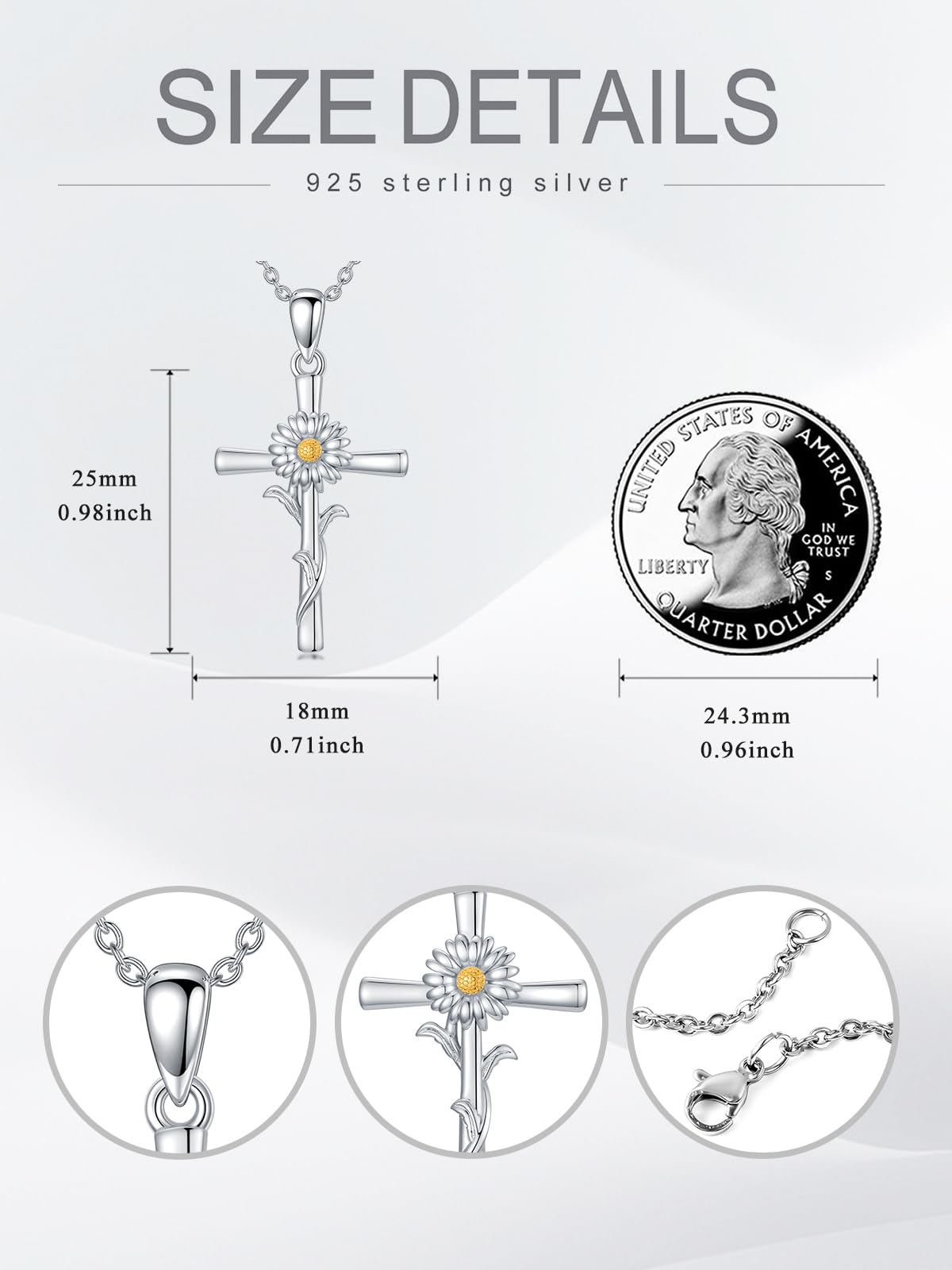 Cargari Daisy Cross Necklace 925 Sterling Silver Daisy Pendant Birth Flower Cross Necklace Jewelry Floral Gifts for Women