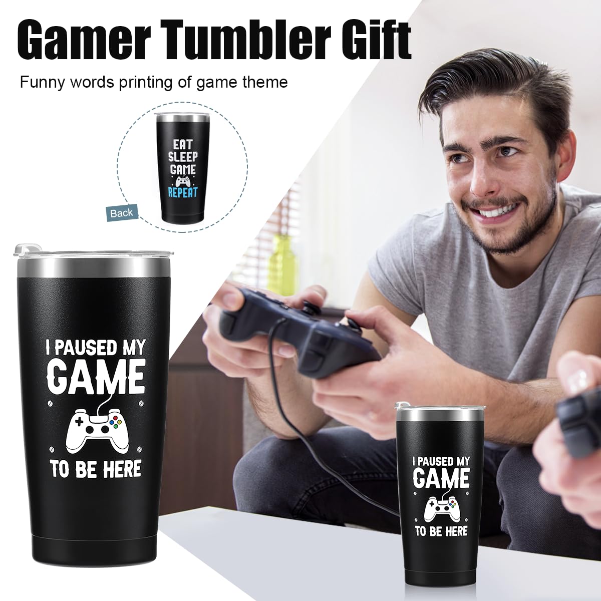 Easter Basket Stuffers Essentials Gamer Gifts for Men Boyfriend Teenage Boy Birthday Gifts Box Year Old Kids Son Game Room Decor Christmas Gaming Gift for Him Man Video Game Lover Gamer Tumbler+Pillow
