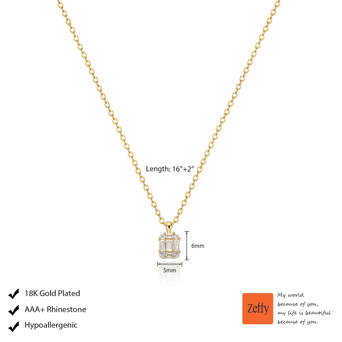 Zeffy Gold Necklace Diamond Pendant Necklaces Dainty Simple Cute Gold Cubic Zirconia Necklaces for Women Trendy Gold Jewelry Gift
