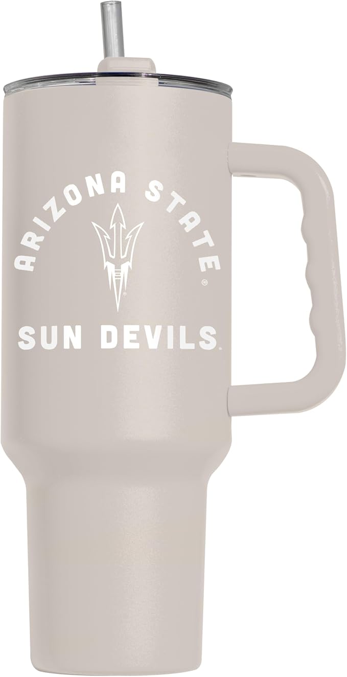 Logo Brands NCAA Arizona State Sun Devils Sand 40 oz Tumbler with Handle - Stylish Everyday Use Powder Coated-Stainless Steel with Straw- Keeps Cold For Hours
