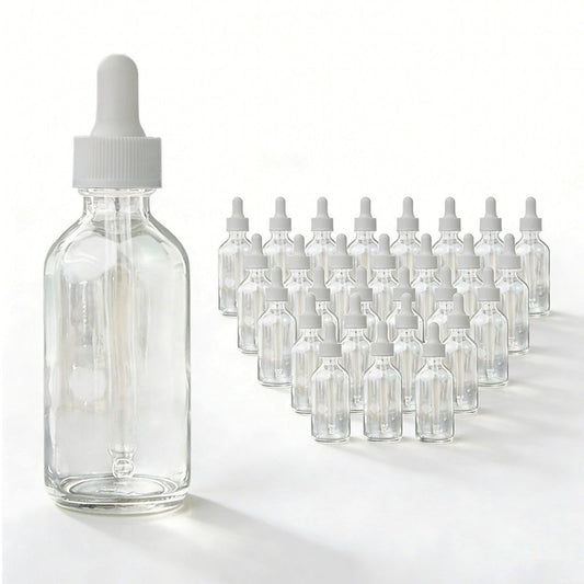 28 Pcs Clear 2oz Dropper Bottles Glass,60ml Empty Bottles,Leakproof for Tinctures, Essential Oils for Storage and Travel,Bottles for Droppers for Oils, Medicine Dropper, Eye Dropper